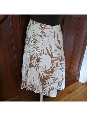Talbots Womens 16W Tropical Pleated A-Line Skirt Brown & White Cotton Blend